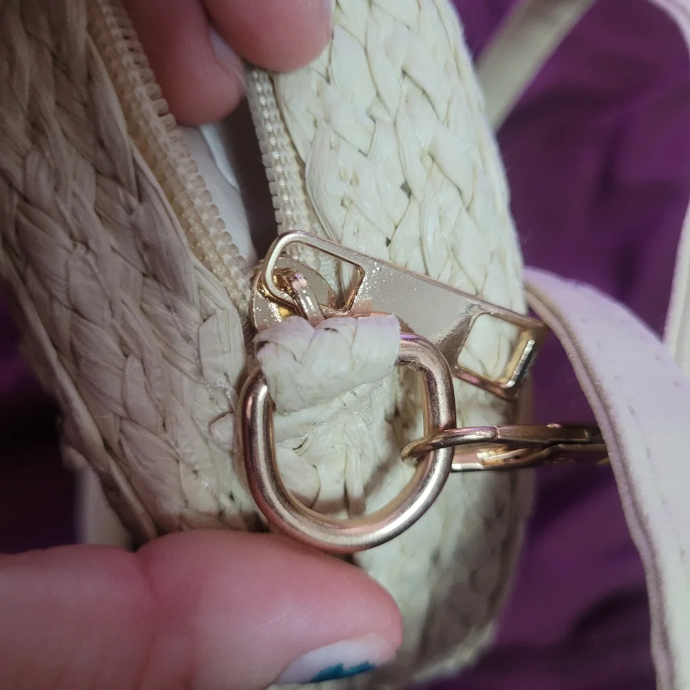 Nwt Round Cream Woven Bag with Fruit Accents